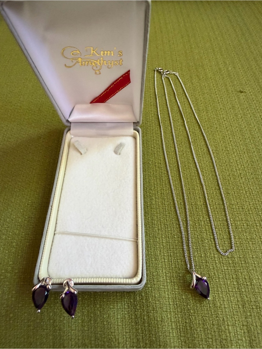 Amethyst Purple Marquise Drop Earrings in Silver-Tone with Matching Pendent